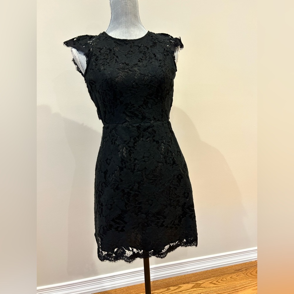 Black Eyelet Lace Keyhole Back Mini Dress by Chelsea